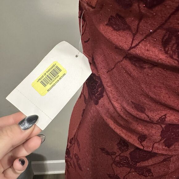 Y2K Goth Women’s Small Red Velvet Rose Floral Dress Square Neck Bodycon Romantic - Picture 9 of 12